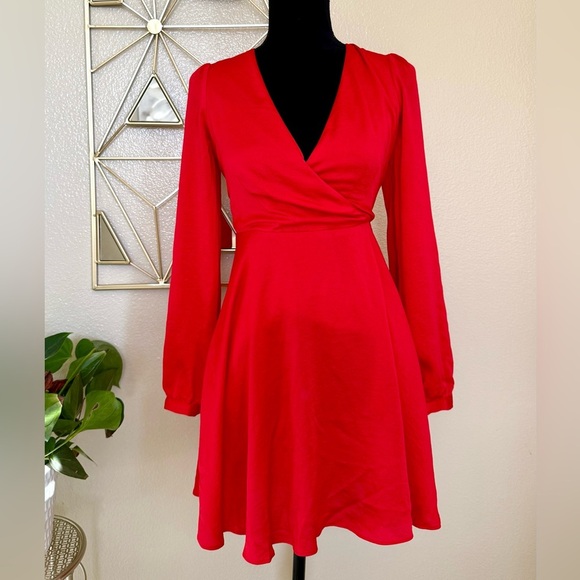 Express Vibrant Red Long Sleeve Dress - Picture 3 of 9